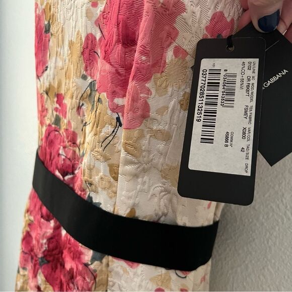 NWT DOLCE & GABBANA Dress Pink Cream Floral Jacquard Black Sleeveless Dress 42 6 - Picture 10 of 16